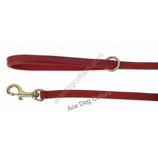 Comfy Leather Lead with PADDED Leather Handle - length 40" (1 cm wide) ~Brass: Red